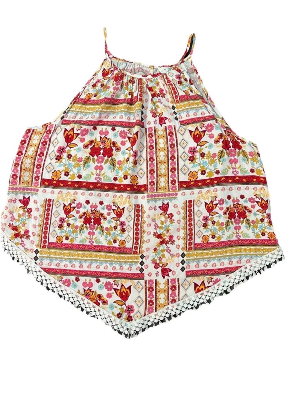 H&M Floral Patchwork Halter Tank Top in White, Red, Pink, Yellow size 14